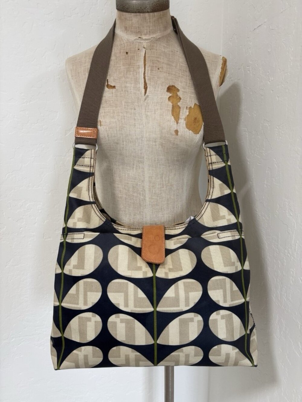 Orla Kiely Coated Canvas Sling Crossbody Bag Classic Multi Stem Blue Ivory Print